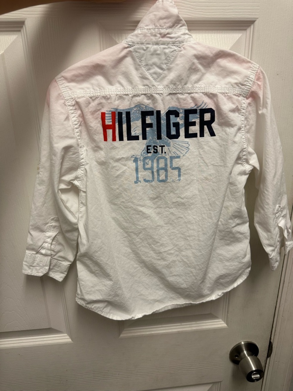 Tommy Hilfiger White Button-Down Shirt with Red & Navy Logo